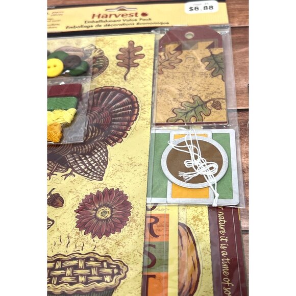 Fall Harvest Embellishment Value Pack Stickers Tags Ribbons buttons Scrapbooking - Picture 3 of 7